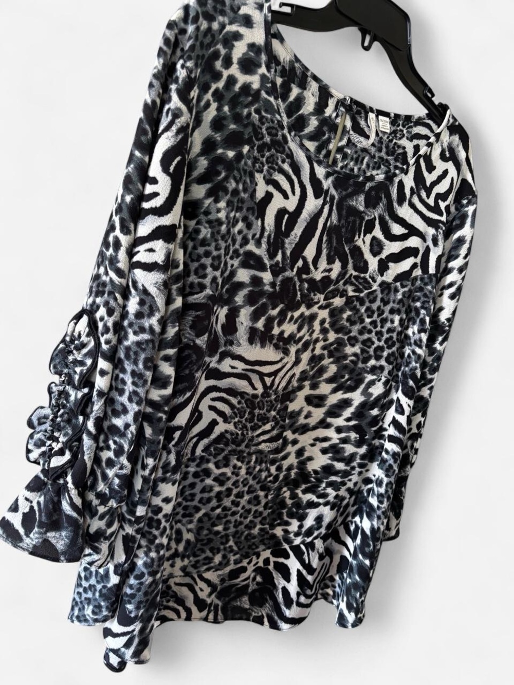 Cato Women's Black and Grey Animal Print Blouse
